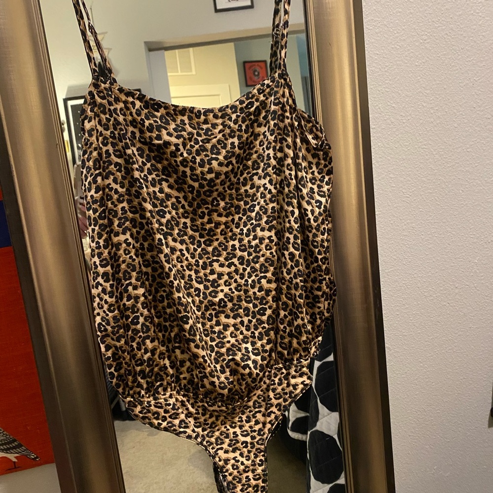 Forever 21 leopard satin cami blouse bodysuit